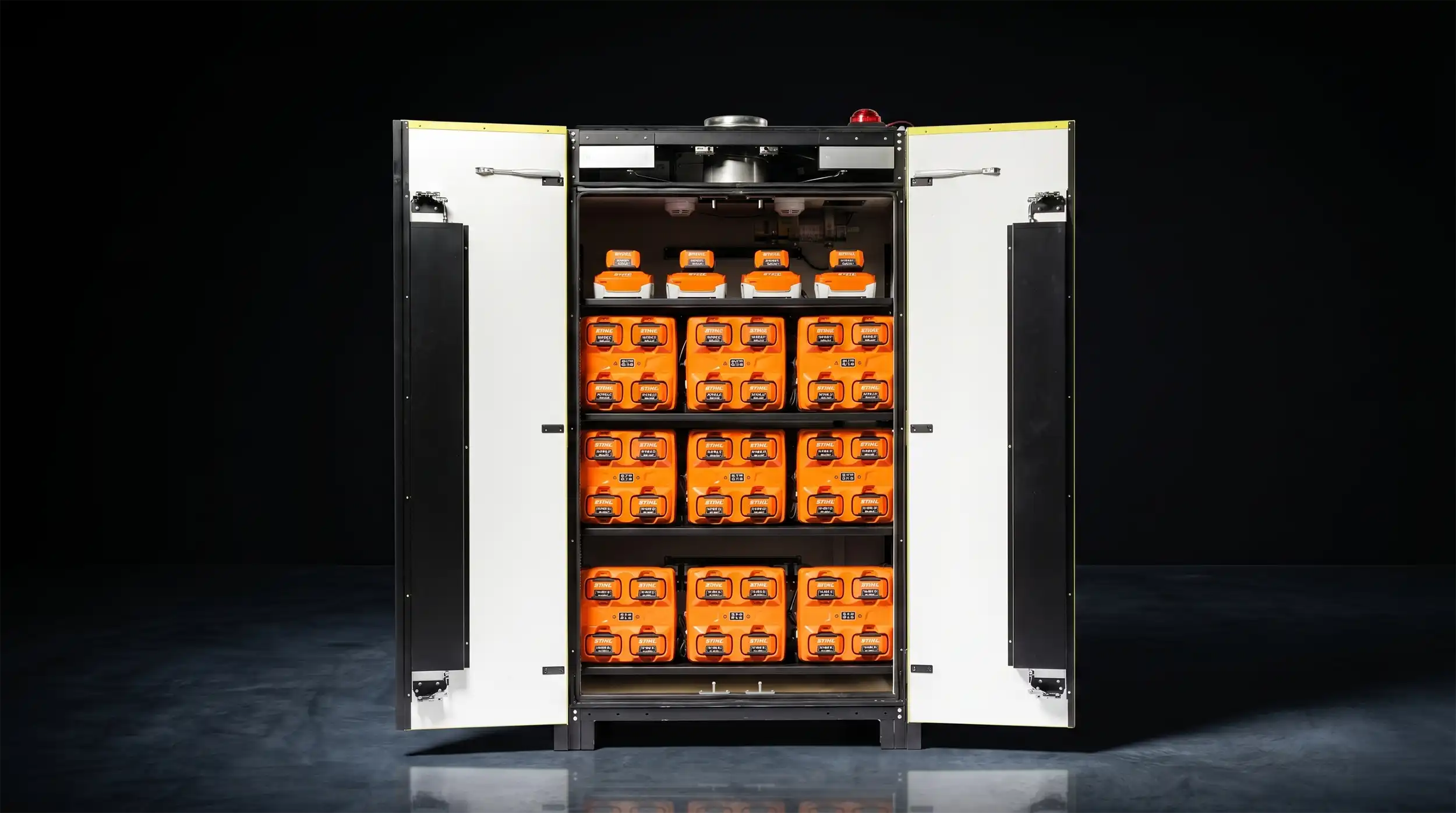 Lithium-ion batterijopslag 2 LOXK2000, de VDMA-gecertificeerde laad- en opslagkast voor lithium-ion batterijen
